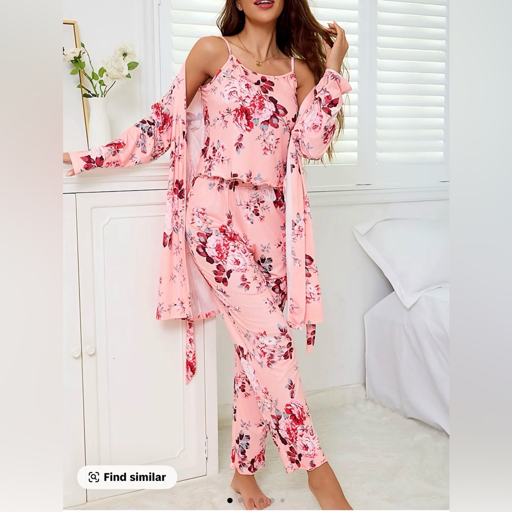 Floral Pink Pajama Set Medium Spring Floral 3 pc Set